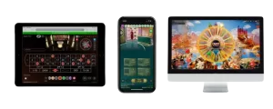 에볼루션 카지노의 사용자 친화적인 인터페이스, 데스크탑, 태블릿, 모바일 기기에서의 원활한 게임 플레이를 보여주는 이미지